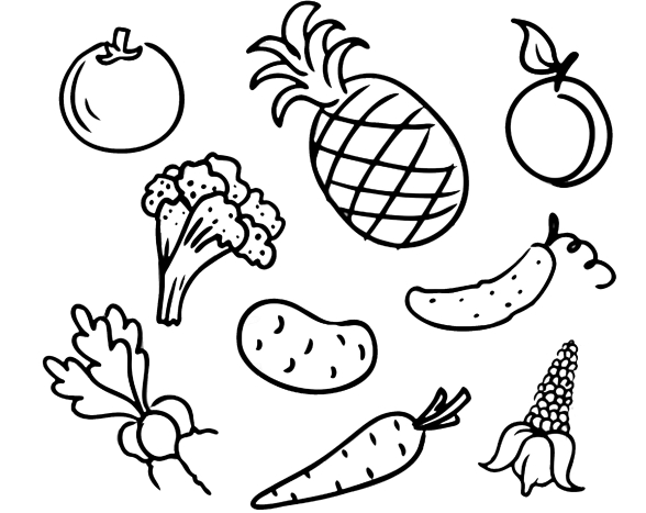 Раскраски Овощи и Фрукты. Распечатать Раскраски овощей для детей.