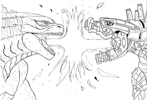 Coloring Pages Godzilla against Mechagodzilla Print Free