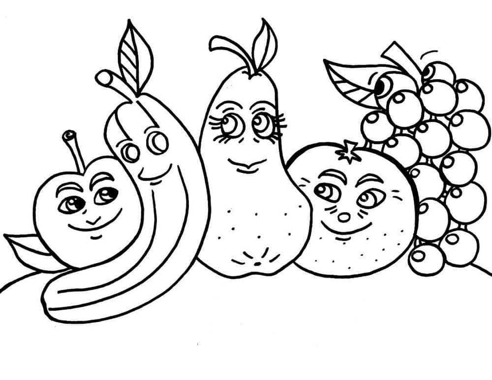 Ausmalbilder von Beeren und Früchten für Kinder. Kostenloses Drucken.