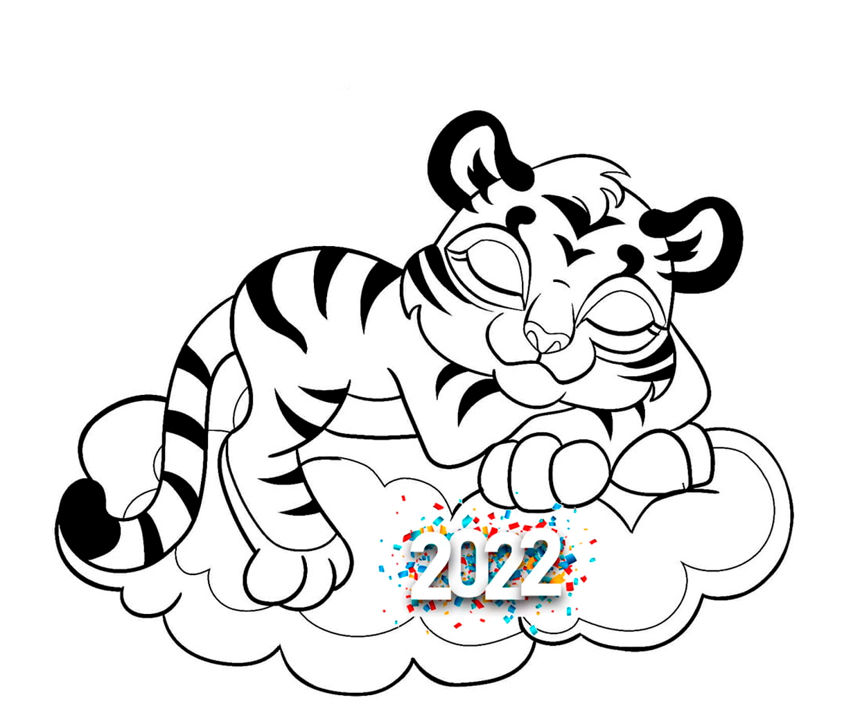 Desenhos Para Colorir Feliz Ano Novo 2022 | Ano do tigre