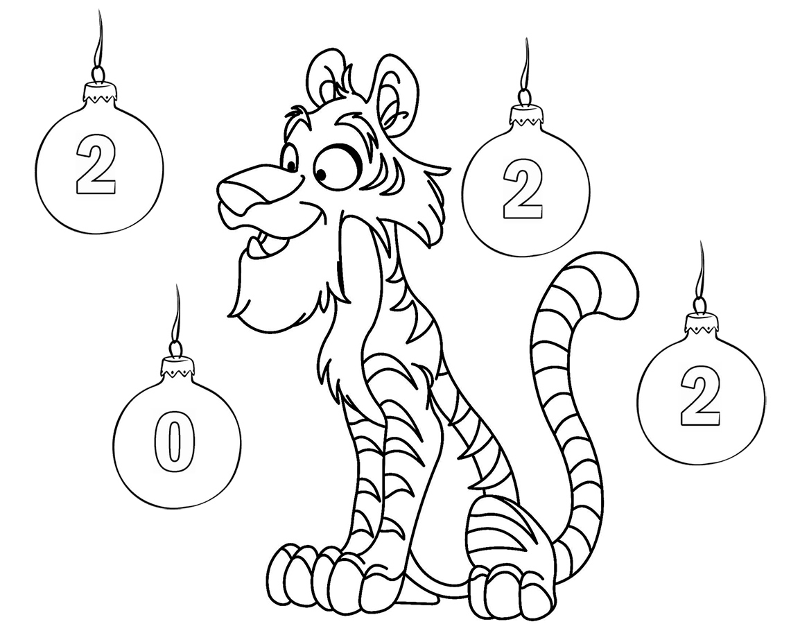 Coloring Pages Happy New Year 2022 | Year of the Tiger