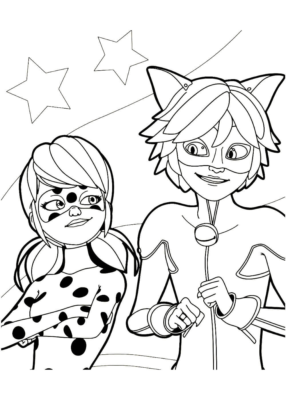 Desenhos para colorir Ladybug e Cat Noir para impressão e download