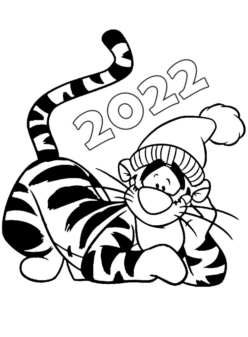 Coloring Pages Happy New Year 2022 | Year of the Tiger