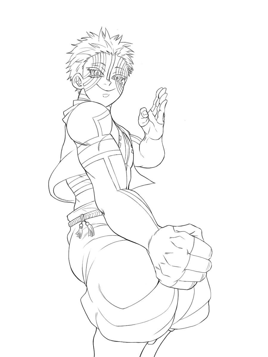 Coloring page Akaza In a fighting pose