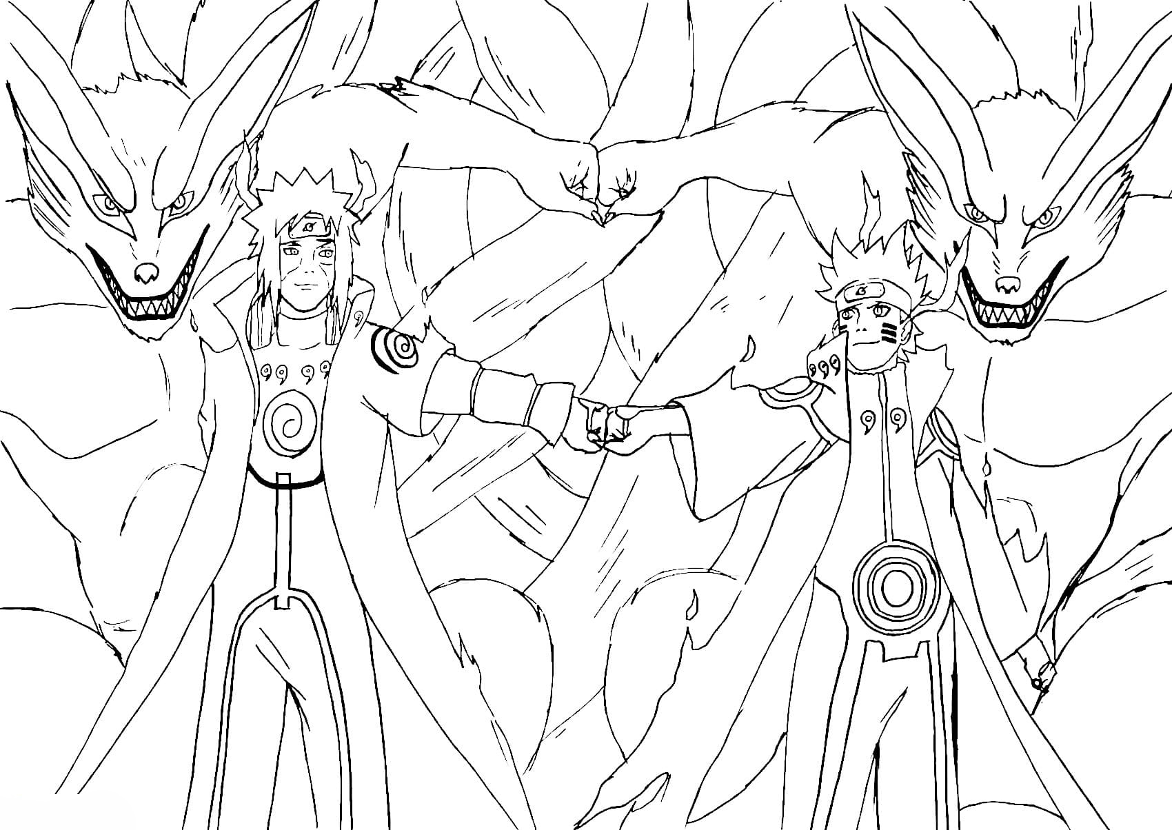 Coloriage Minato , Naruto et Kurama