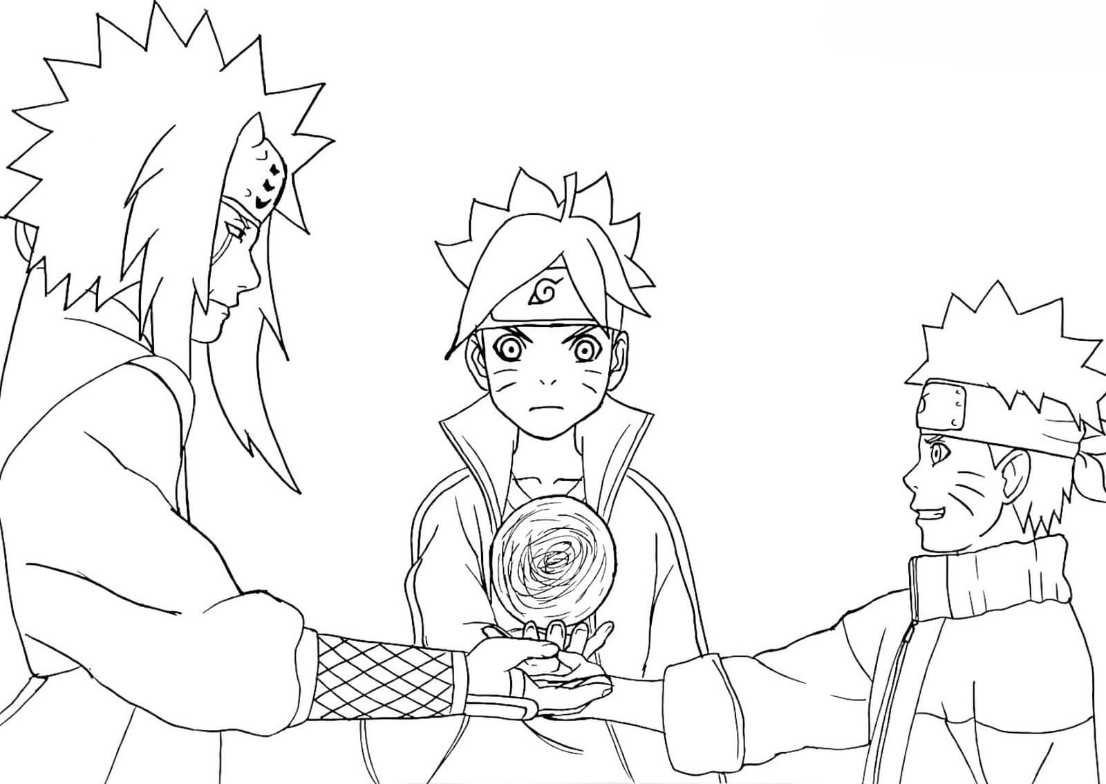Ausmalbild Minato , Kushina und Naruto