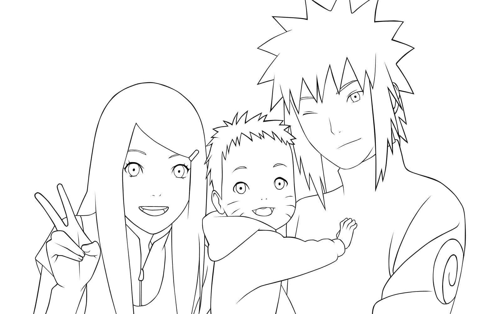 Coloriage Minato et sa famille: Naruto et Kushina