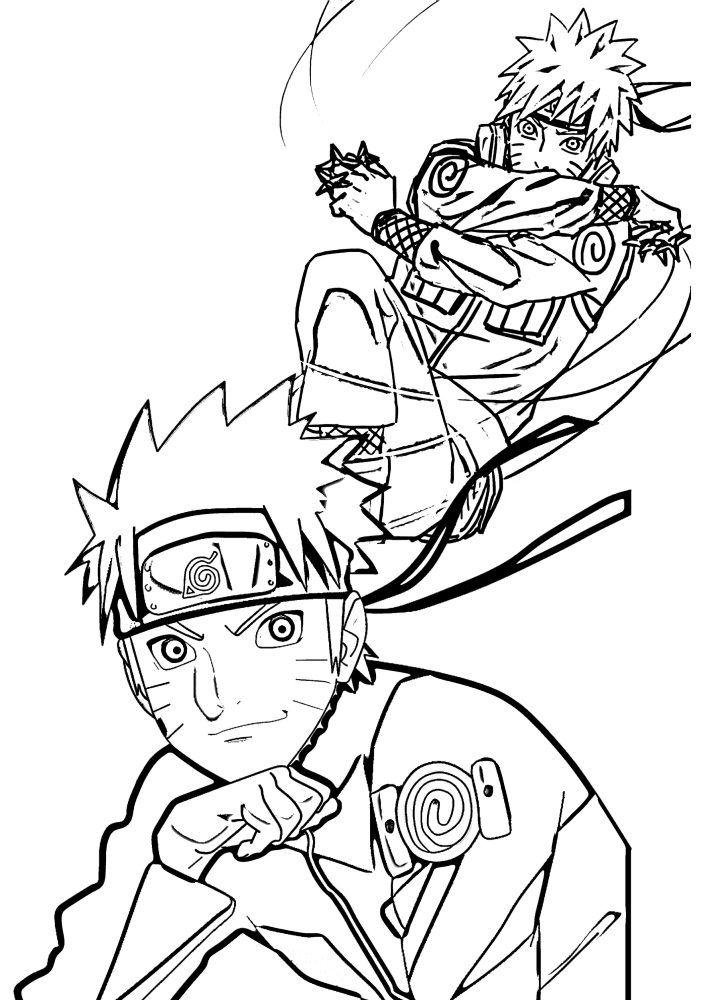 Naruto-l'un est debout, l'autre est assis.
