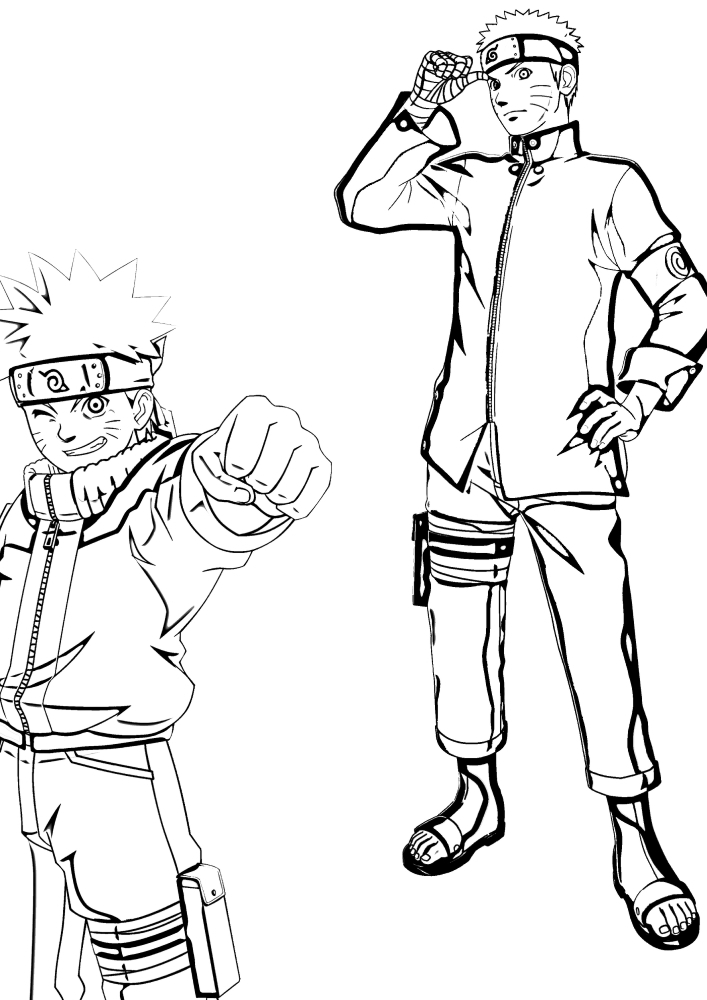 Naruto colorindo em duas poses