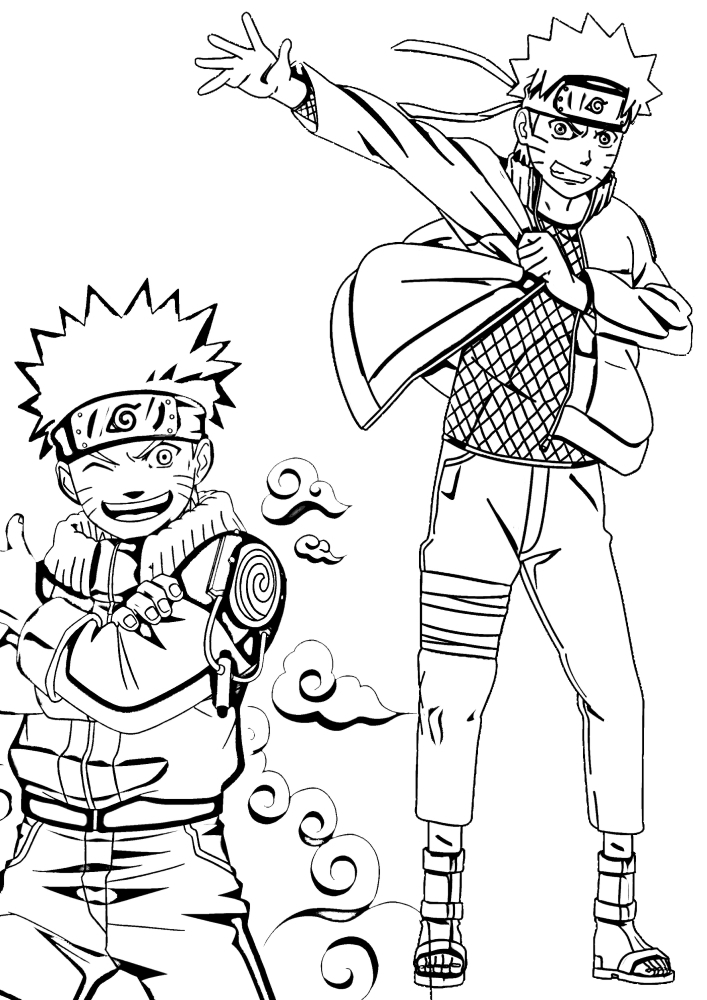 Naruto dans différentes poses - coloriage