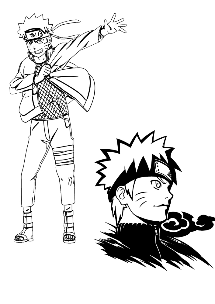 Complex detailed black and white image of Naruto