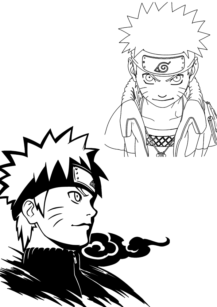 Complex detailed black and white image of Naruto