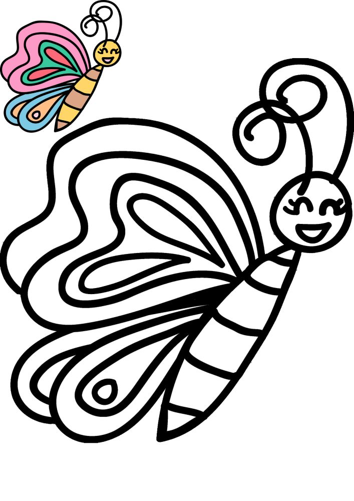 A happy beautiful creature with wings and a suggested coloring option.
