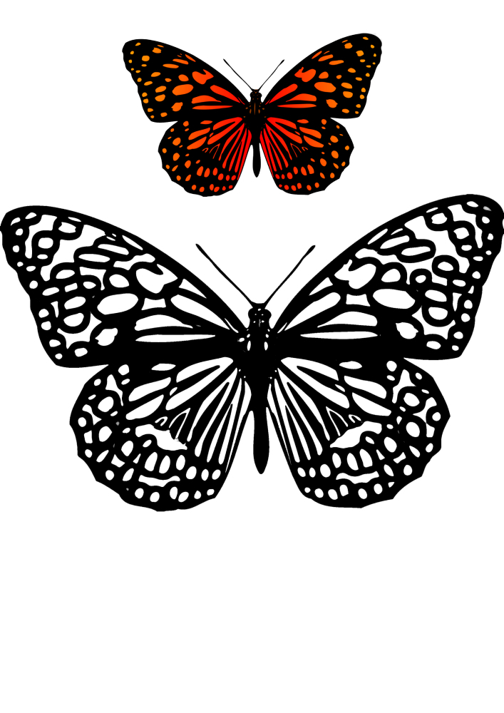 Différents papillons parmi les coeurs - coloriage