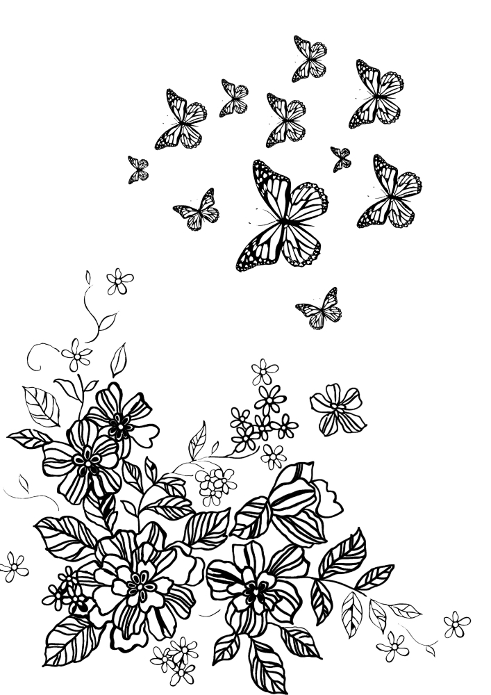 Las mariposas vuelan sobre las flores que huelen.