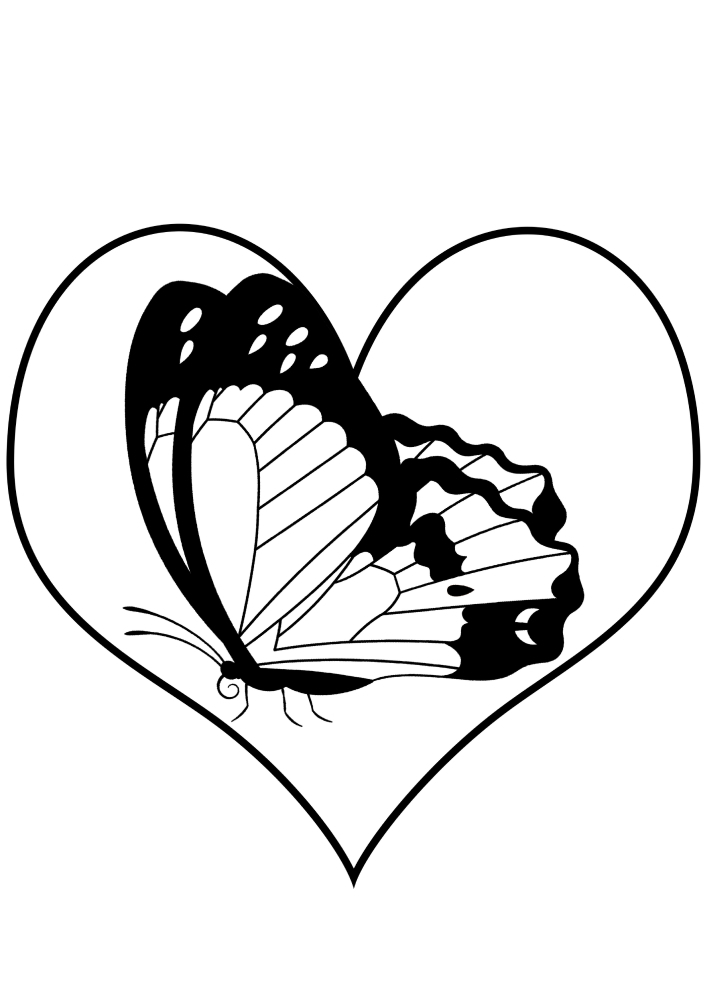 Sur ses ailes sont représentés des coeurs-papillons d'amour