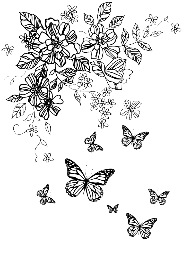 Las mariposas vuelan sobre las flores que huelen.