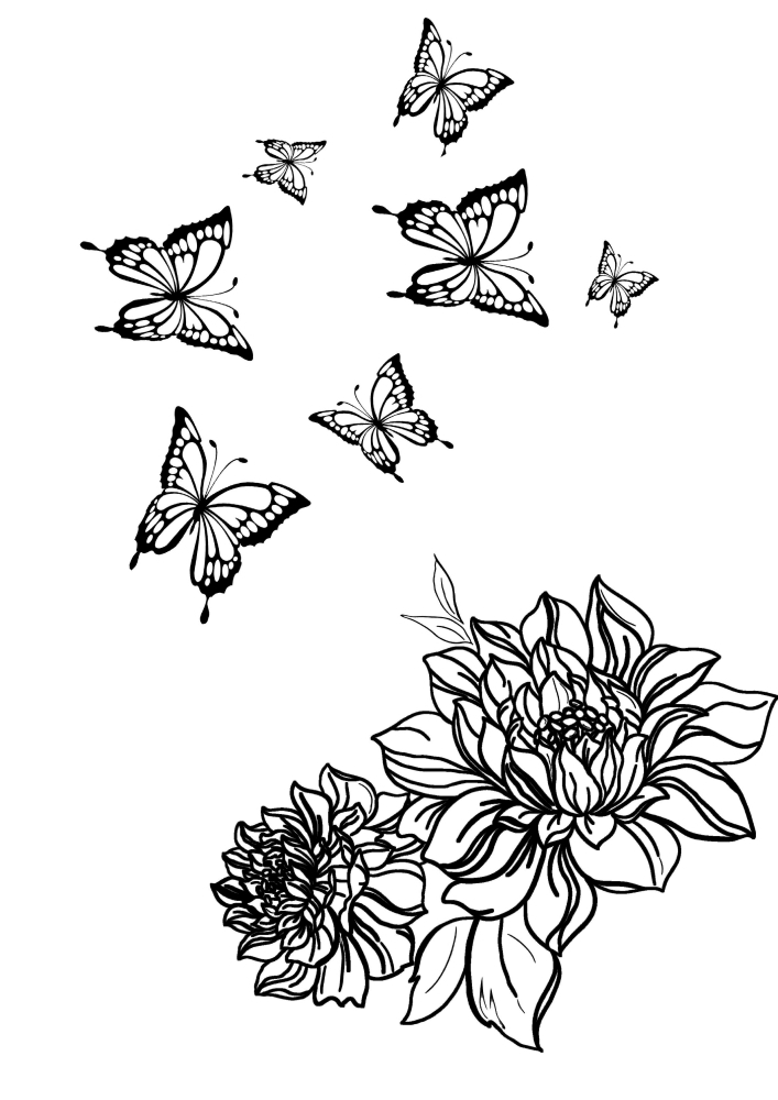 Neuf papillons différents.