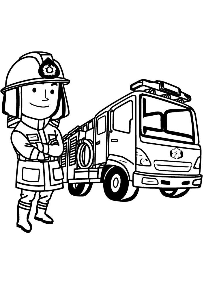 Um bombeiro e seu carro para ajudar as pessoas.