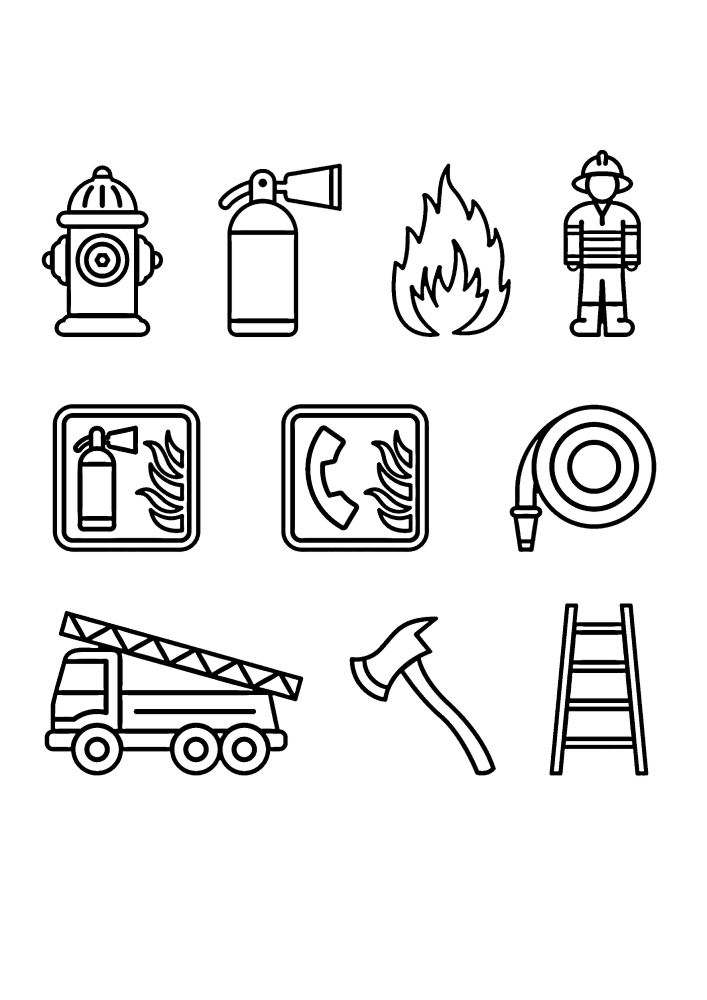 Coloring pages of objects that are used in the fight against fire