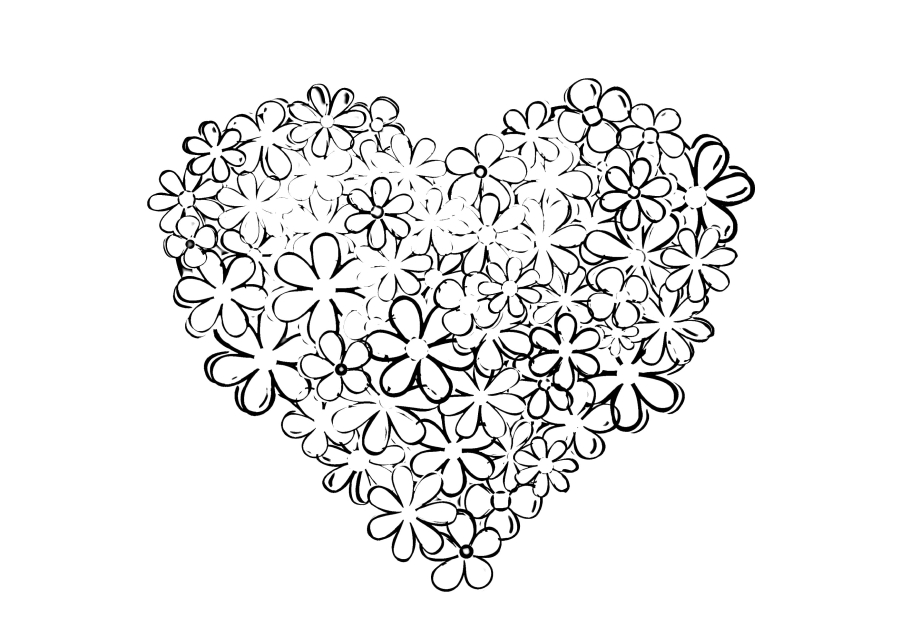 Сердечко из цветочков - раскраска для подарка