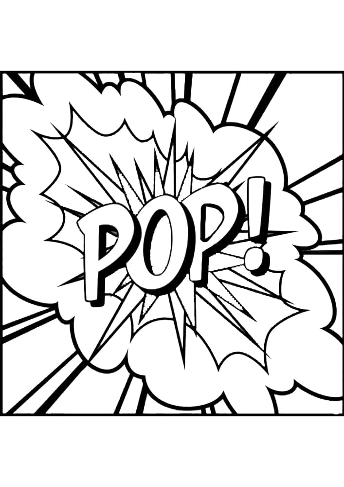 Explosion with the inscription pop art coloring book