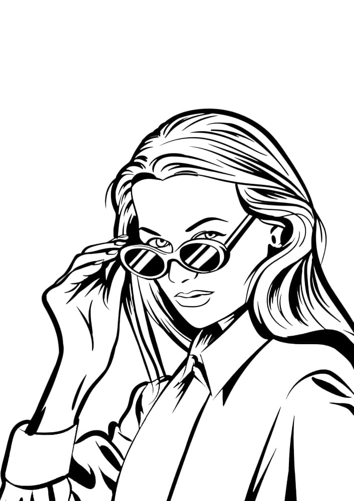 Pop art coloring pages for girls with glasses