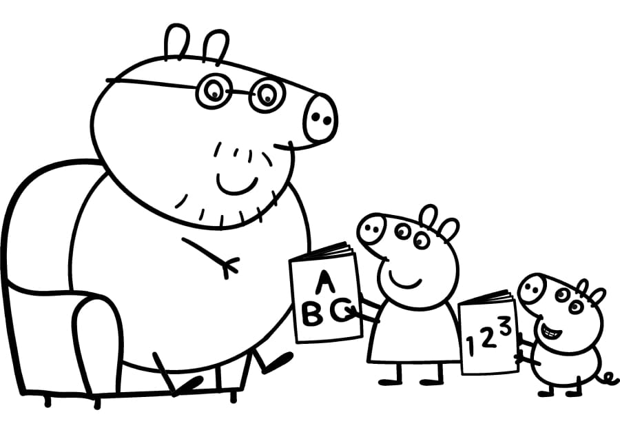 Children show Daddy Pig their lessons 
