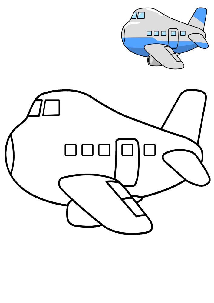 Раскраска толстого самолёта и образец с цветами