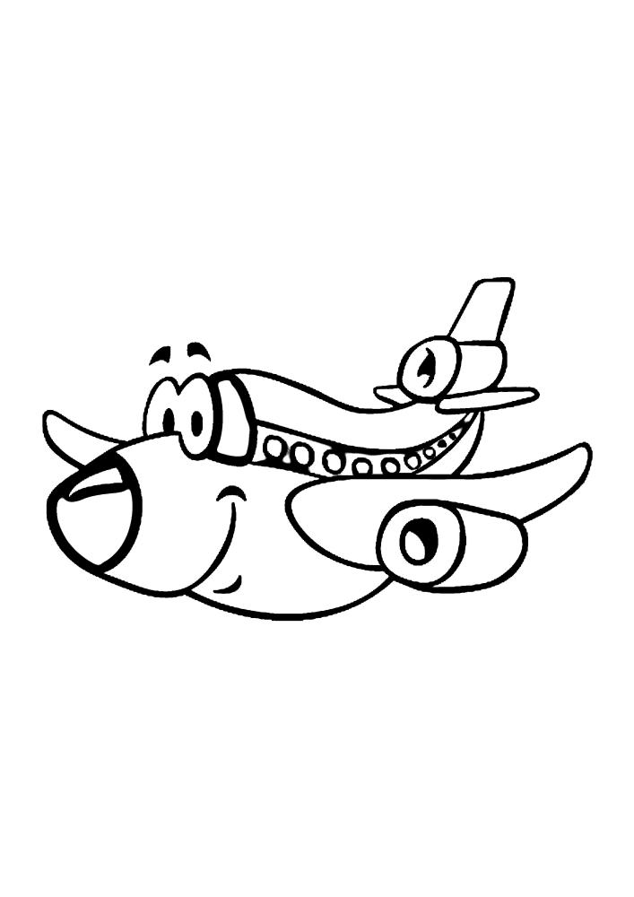 Весёлый авиалайнер - раскраска для малышей