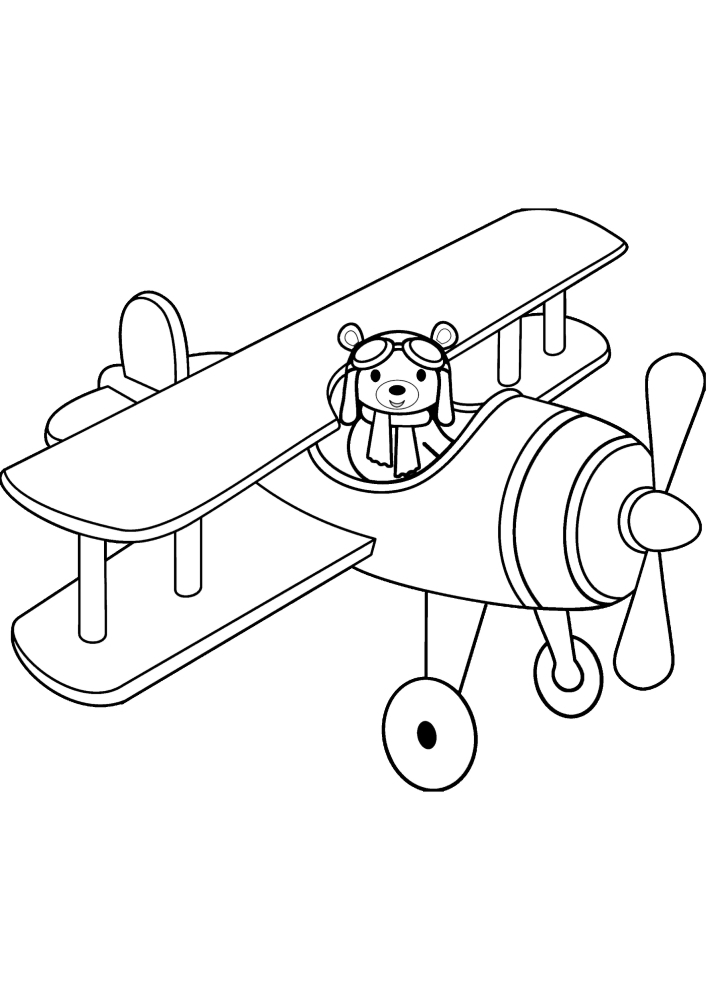 Un ours contrôle un biplan