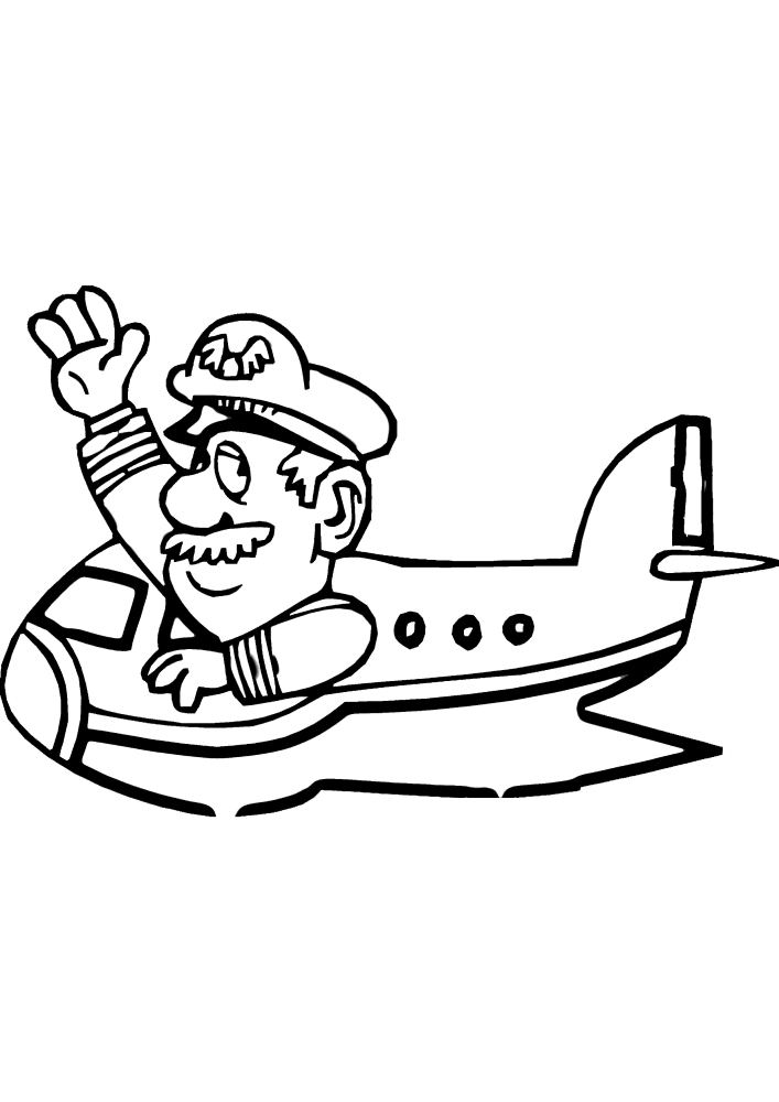 The pilot welcomes your child in a set of airplane coloring pages