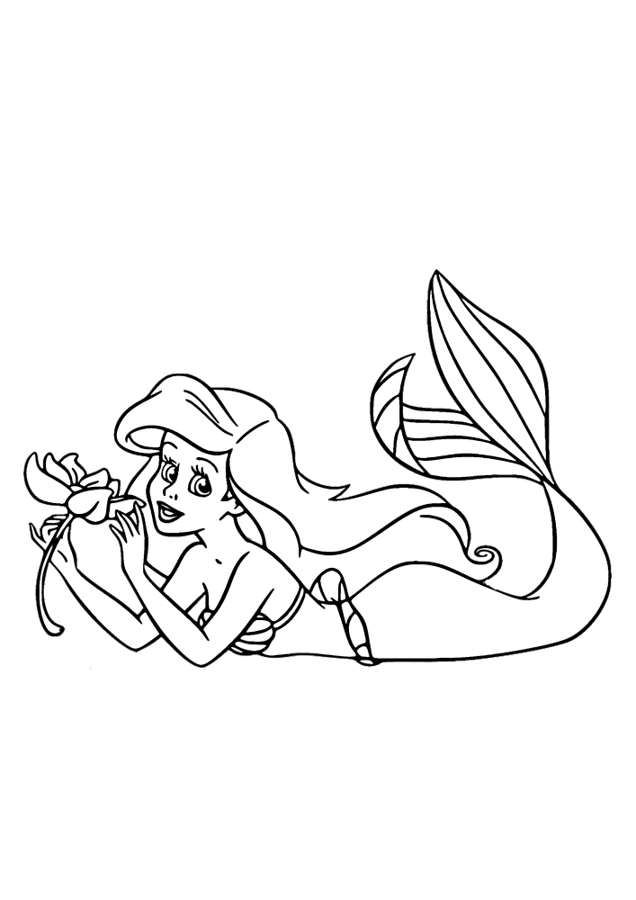 Ariel schnüffelt eine Blume - ausmalbild
