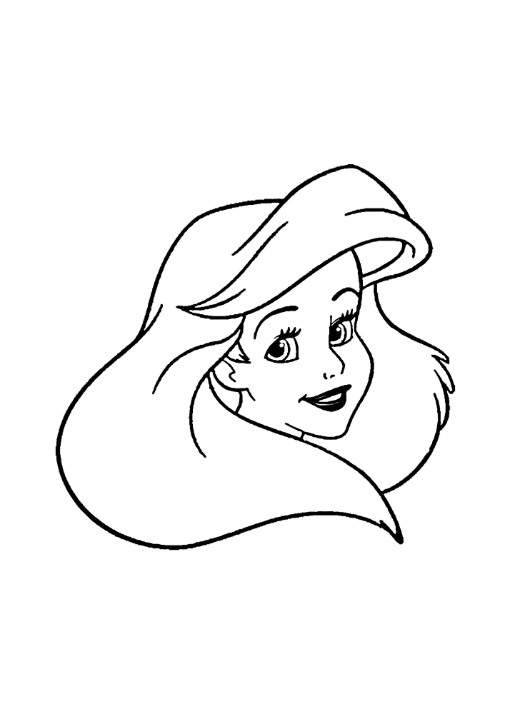 Gesicht der kleinen Meerjungfrau Ariel - ausmalbild