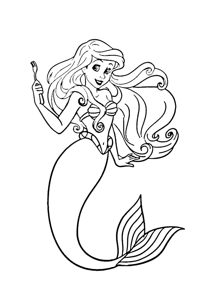 Ariel em um vestido para colorir