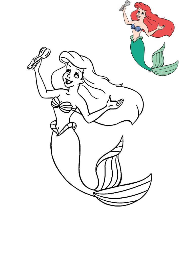 La Sirenita Ariel - colorear y la opción propuesta de decoración