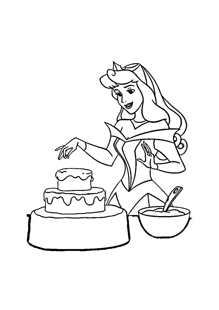 Aurora valmistaa herkullisen kakun.