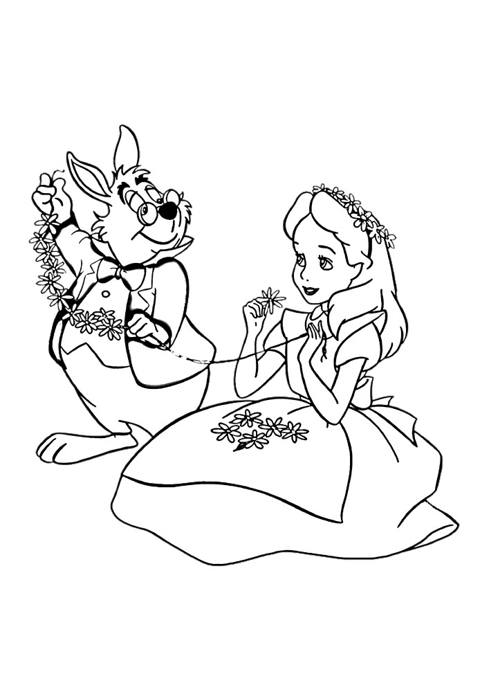 The rabbit with the watch hurries to Alice