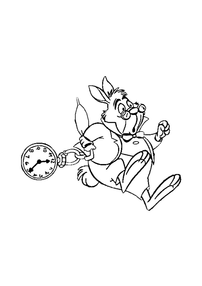 Coelho com relógio correndo para Alice