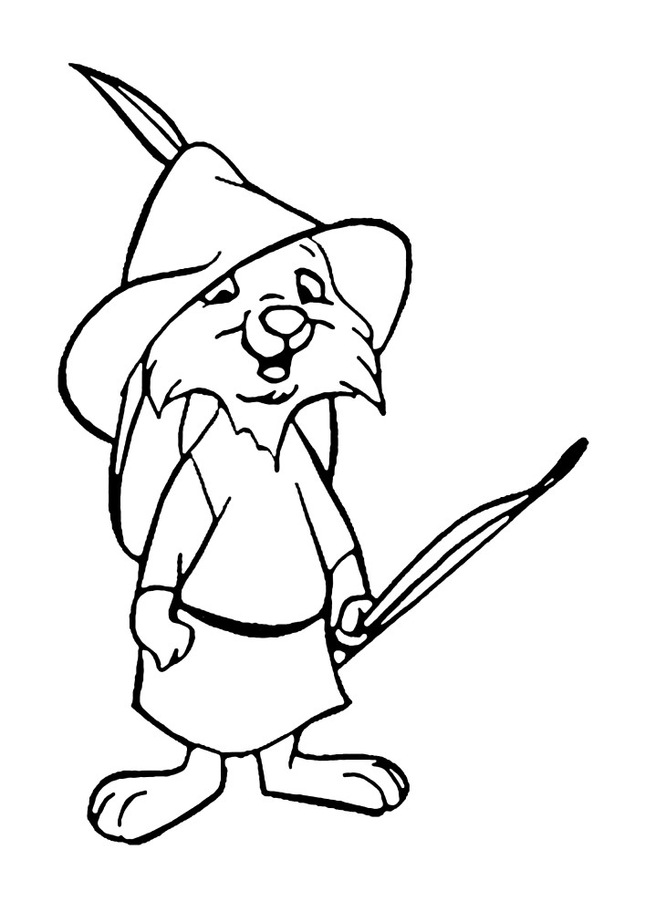 Jänis näyttää Robin Hoodilta-hänellä on jousi ja sama lakki