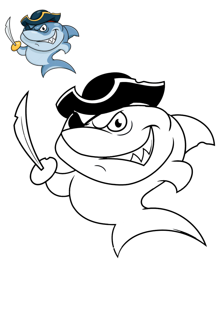 Tubarão pirata e padrão de Decoração - página para colorir