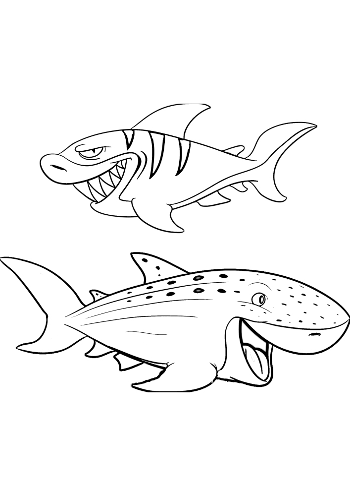 Две акулы - раскраска