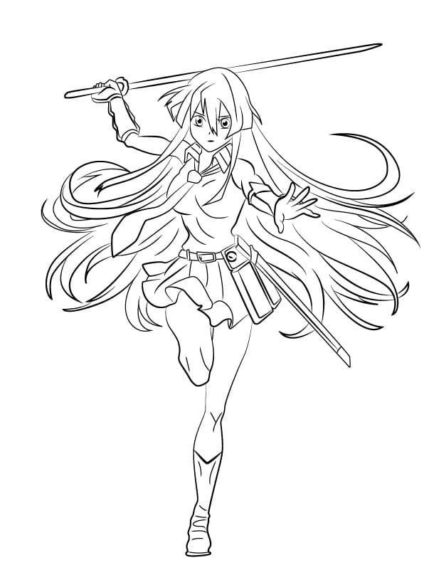 Akame tient une épée Coloriage Imprimer