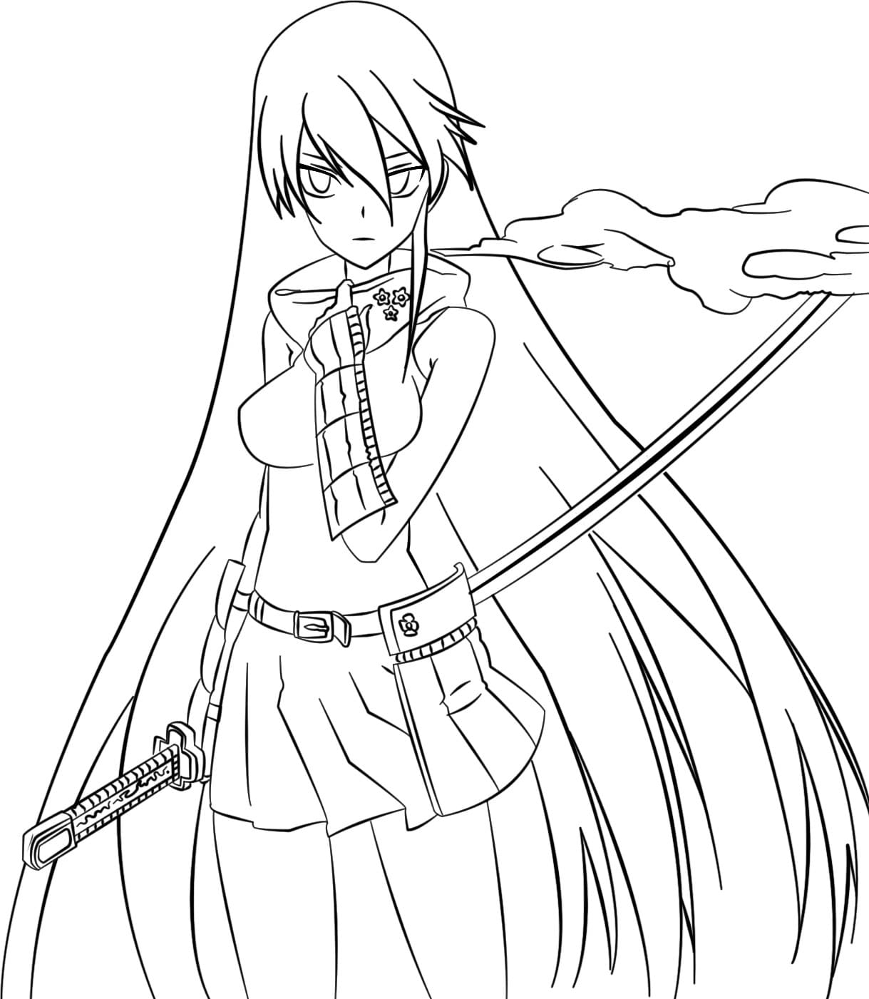 Akame con una espada Para Colorear Imprimir