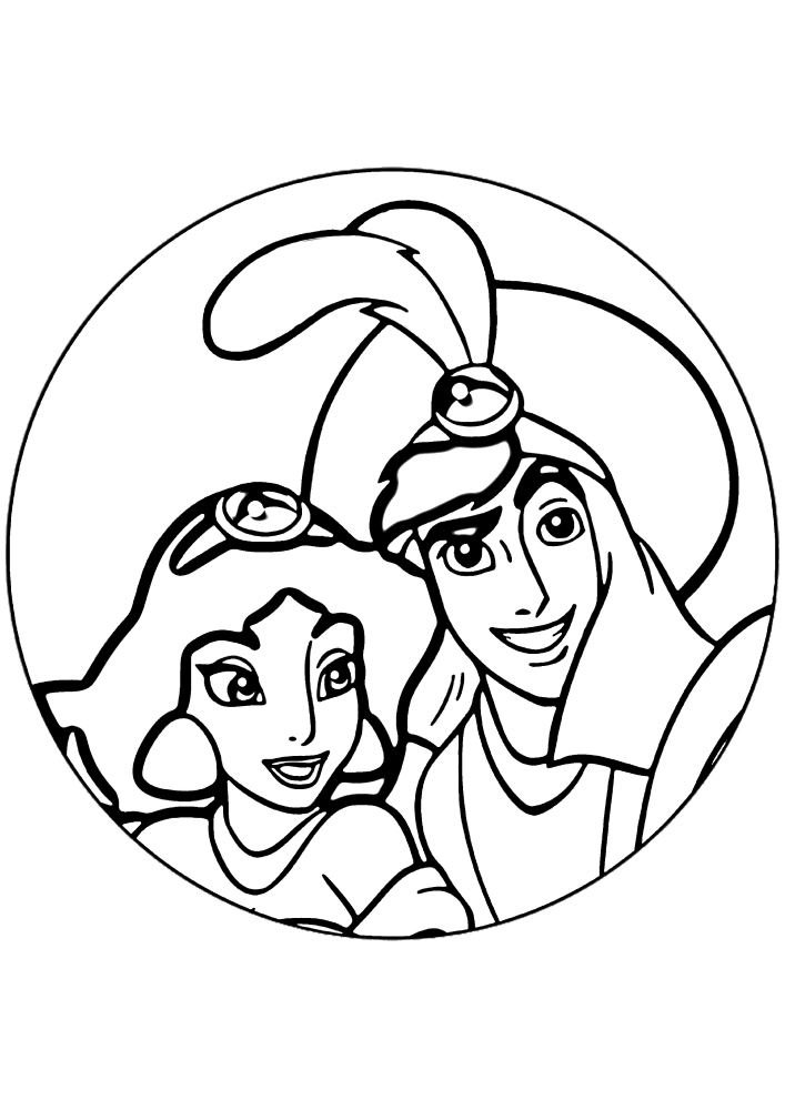 Aladdin ja Jasmine-tulosta tai lataa ilmainen värityskirja