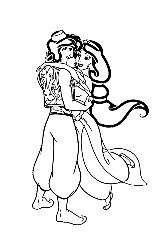 Aladdin e Jasmine-imprimir ou baixar grátis Livro de colorir