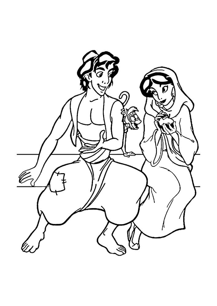 Aladdin und Jasmin - drucken oder kostenlos herunterladen ausmalbild