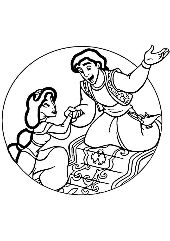 Aladdin e Jasmine-imprimir ou baixar grátis Livro de colorir