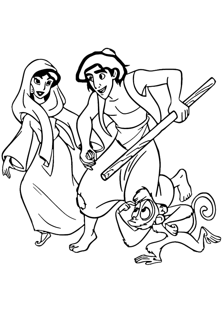 Aladdin e Jasmine se escondem da perseguição.