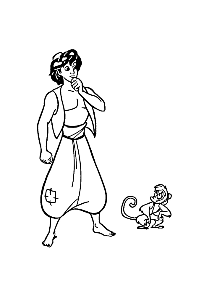 Aladdin ja hänen uskollinen ystävänsä Abu-pieni apina.